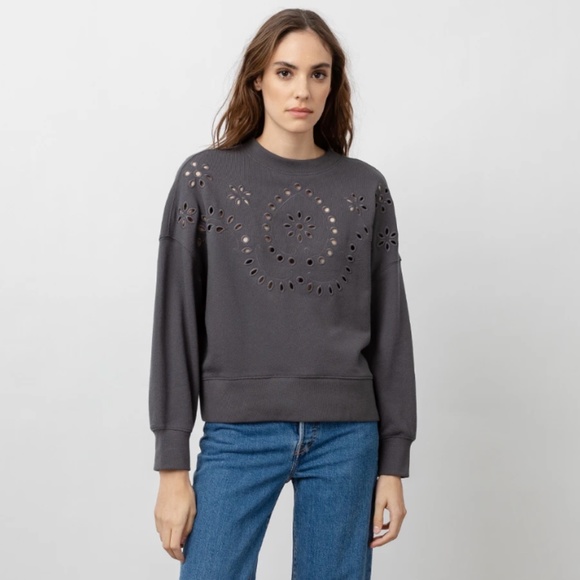 Rails Sweaters - NWT $148 Rails Alice Vintage Black (gray) Eyelet Embroidery Sweater - Small!